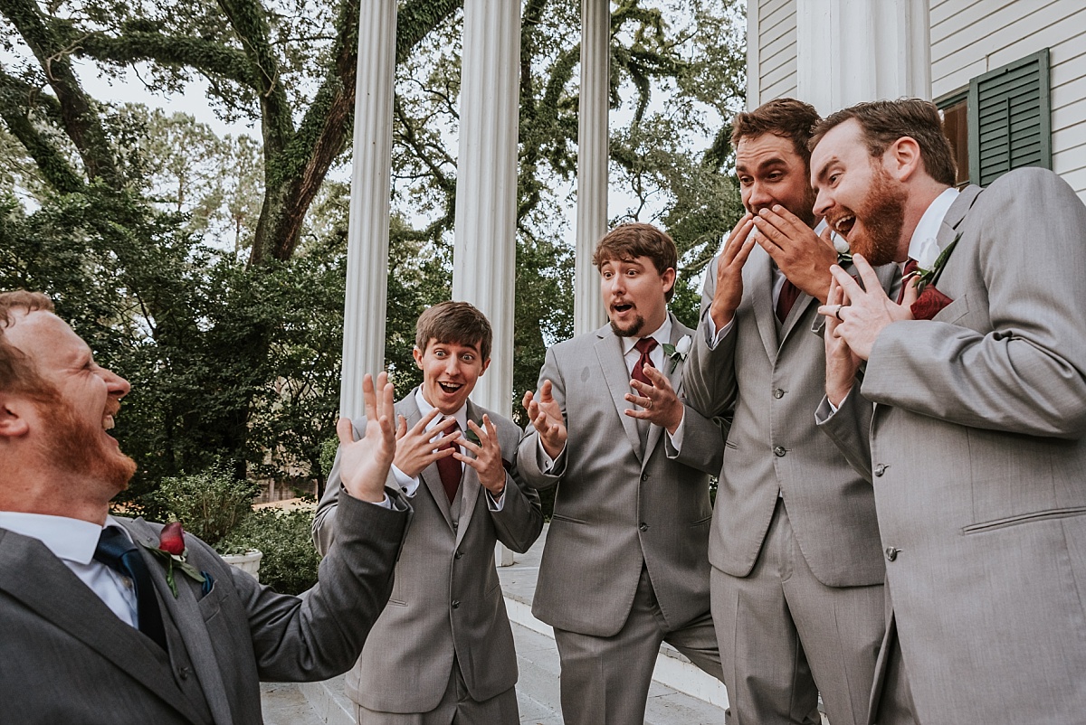 Wedding party portraits at the Bragg-Mitchell Mansion in Mobile, AL