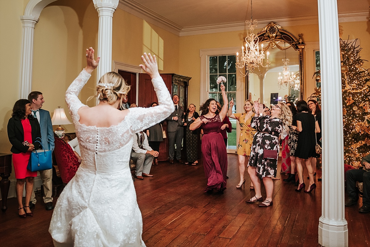 Bouquet toss at the Bragg-Mitchell Mansion in Mobile, AL